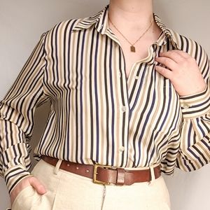 100% Silk Vintage Vertical Stripe Button Up